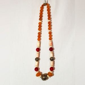 Vintage Avon Chunky Bead Necklace Faux Amber $ Bone Moroccan 1990